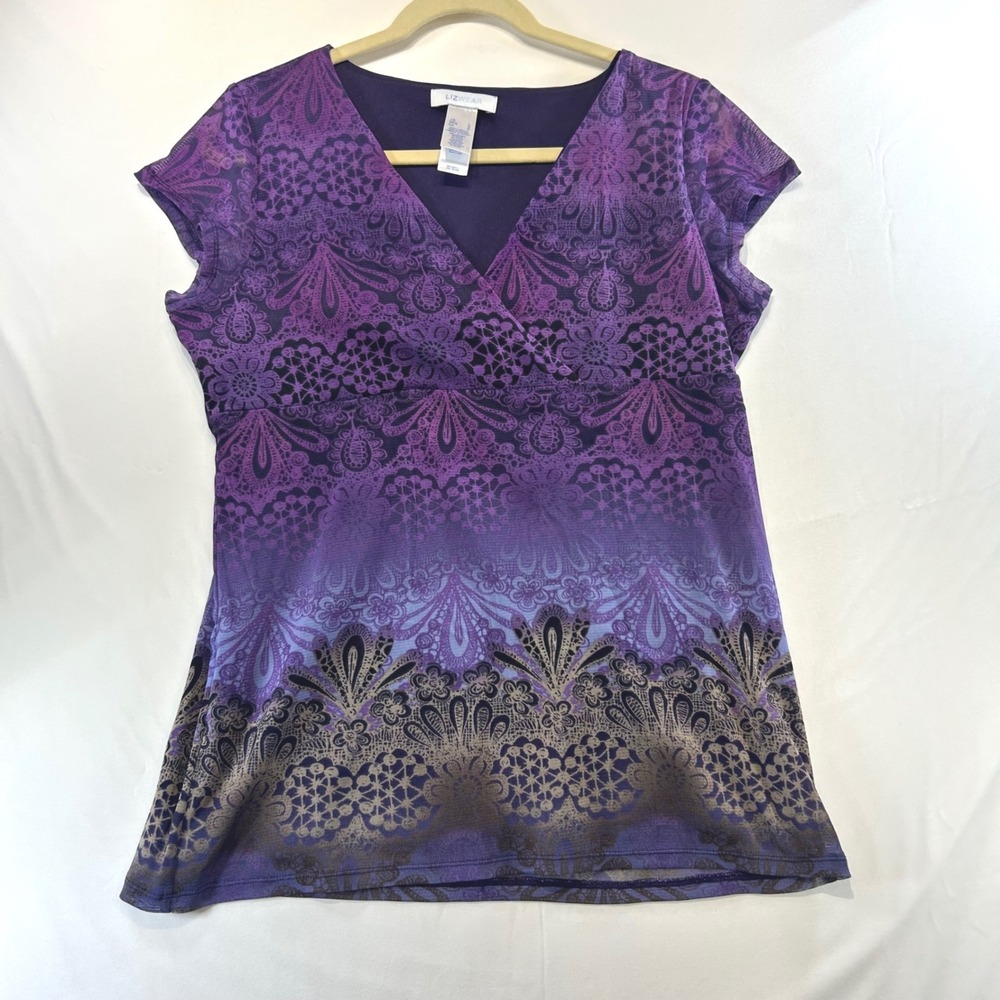 Lizwear Whimsigoth Mesh Shirt Fairycore Ombre Mandala Purple Y2K Witch Boho L